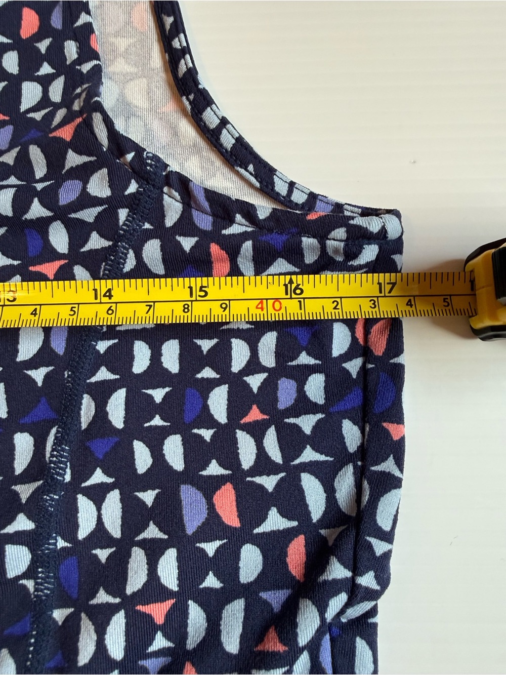 Title Nine Navy Geometric Midi Dress with Coral Accents - Picture 6 of 8